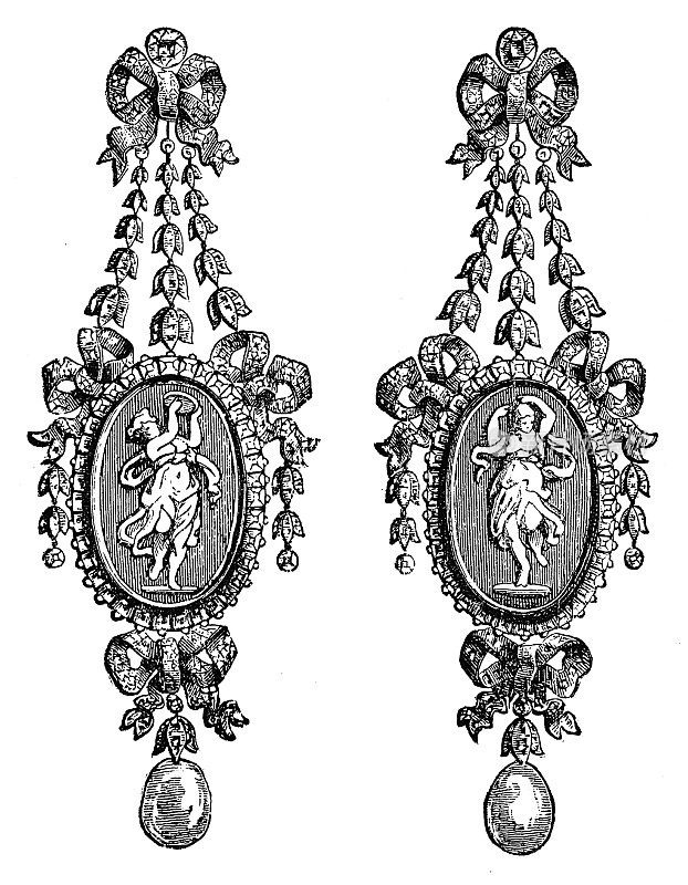 耳环- Parure(路易十六)，Boucheron(古董雕刻)